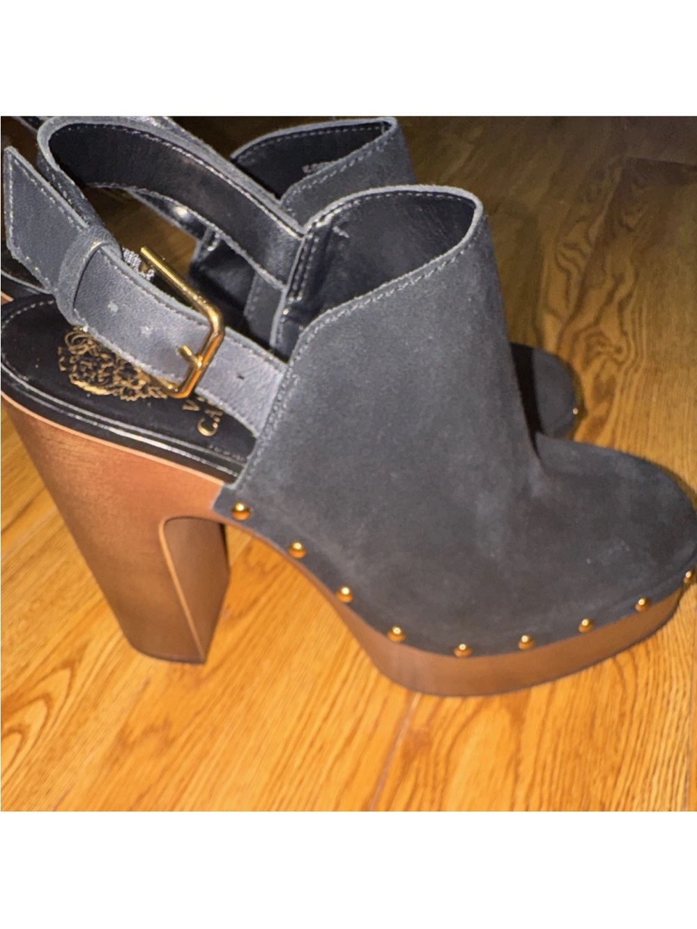 Vince Camuto Black Suede Platform Slingback Heels